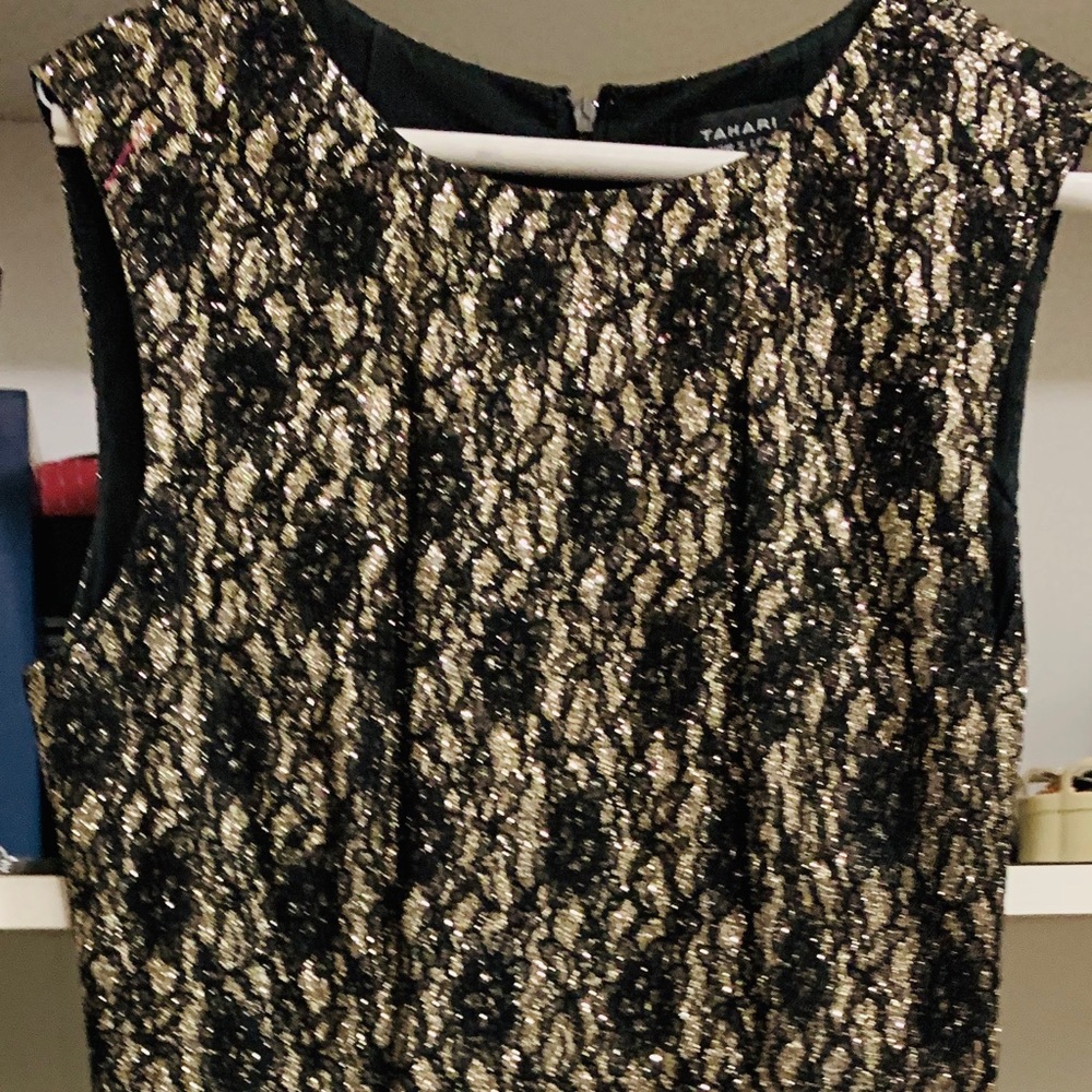 Tahari black and gold dress